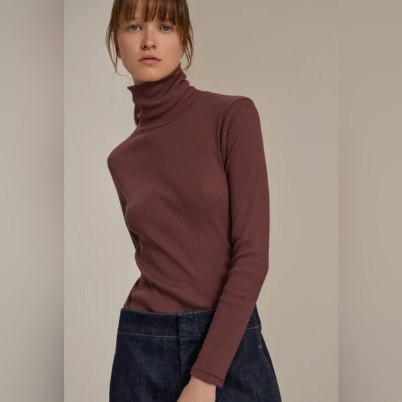 Soeur Amsterdam Brique Turtleneck Women’s Size 38 Organic Cotton Ribbed Top - Picture 1 of 9